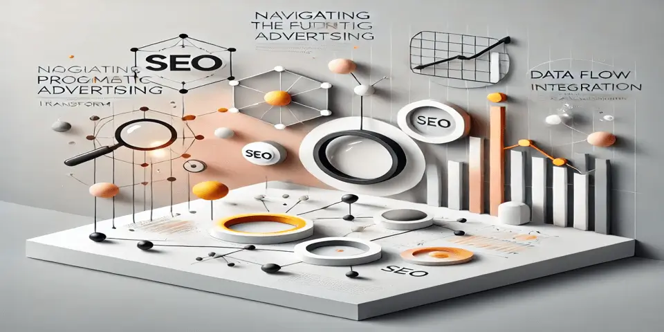 An abstract visualization of programmatic advertising and SEO integration for business success.