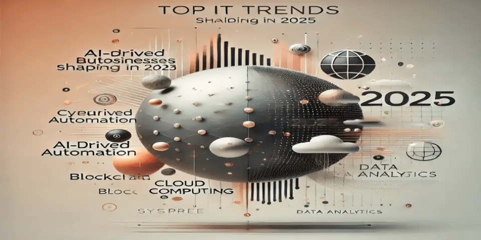 Futuristic IT-driven object symbolizing key business technology trends for 2025.